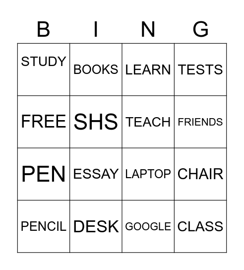 Fingerspelling! School Terms Bingo Card