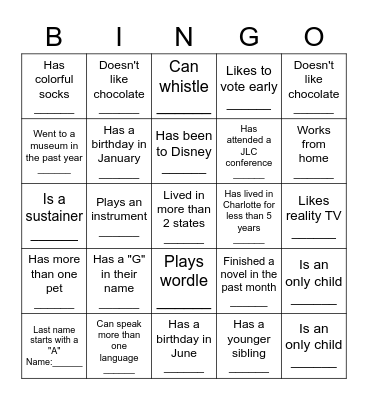 Middle School BINGO: Find someone who... Bingo Card