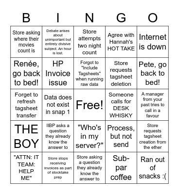 Inventory Support SEP22 Stocktake Bingo Card