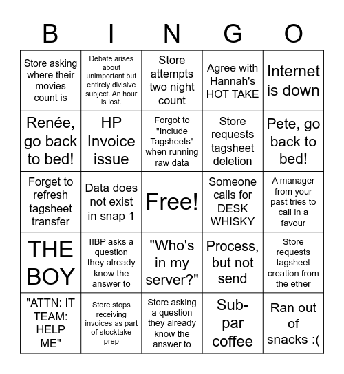 Inventory Support SEP22 Stocktake Bingo Card