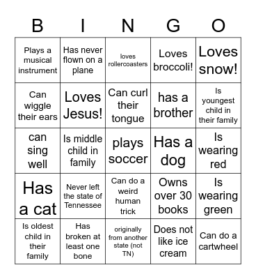 Icebreaker Bingo Card