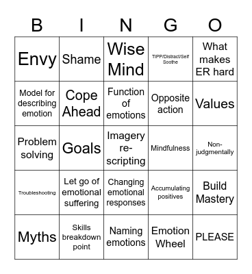 DBT ER Revision Bingo Card