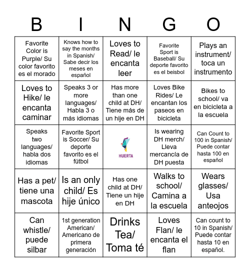 Dolores Huerta Elementary Bingo Card