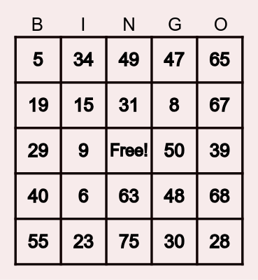 RED Bingo Card