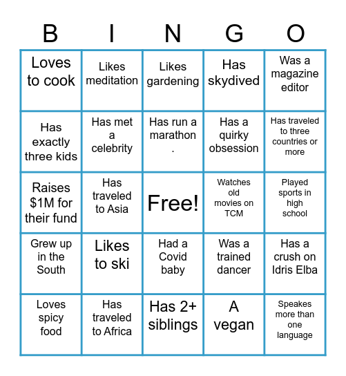 BII Alumni Bingo Card