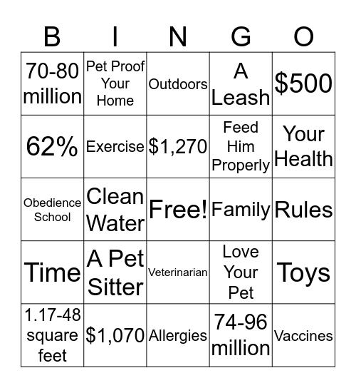 Pet BINGO Card
