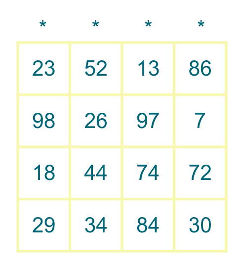 LES NOMBRES Bingo Card