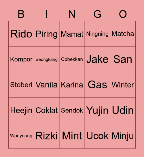 Karina Bingo Card
