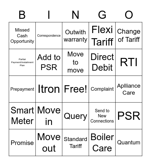 COT Bingo Card