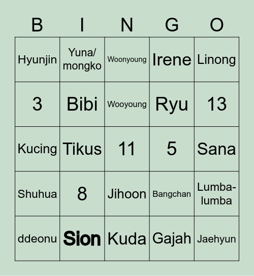 Bingo dengan Yunjinjja Bingo Card