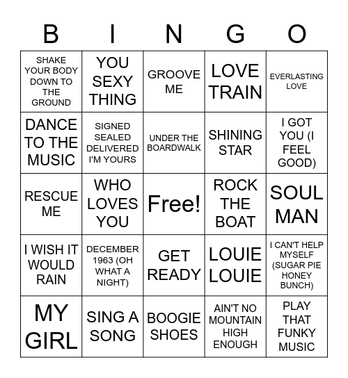 THE TEMPTATIONS RADIO Bingo Card