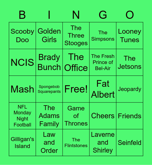 TV Themes Bingo Card