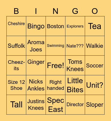 Liam Bingo Card