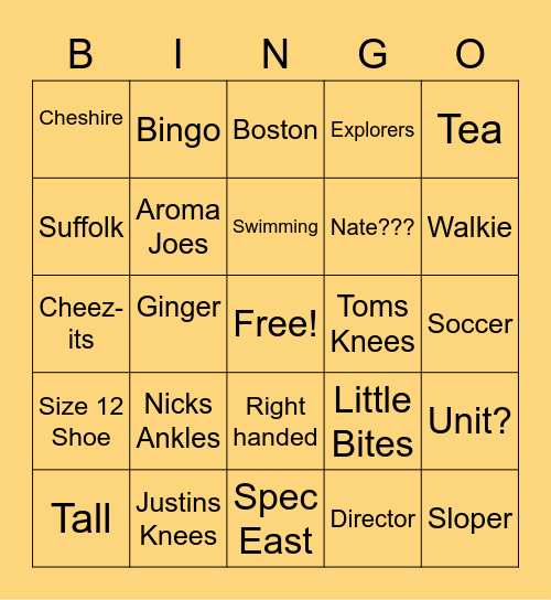 Liam Bingo Card