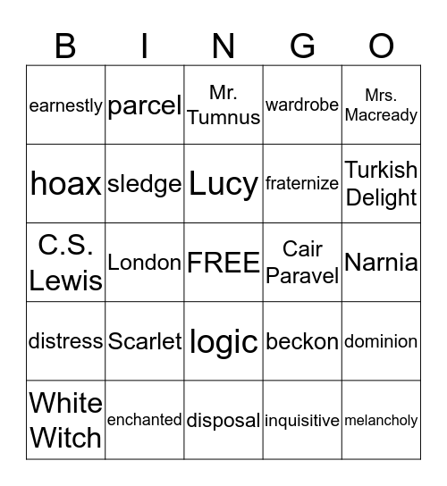 Narnia Vocabulary Bingo Card