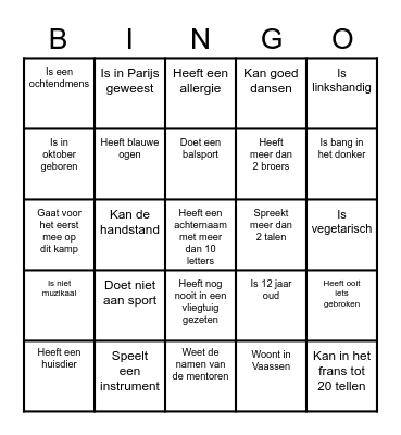 Kennismakingsbingo Card