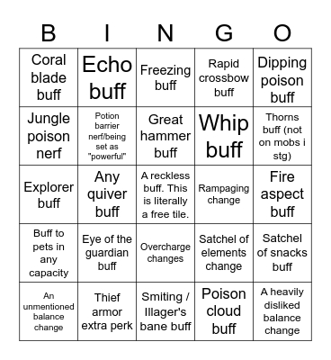 Minecraft Dungeons Season 3 Balancing Bingo Card