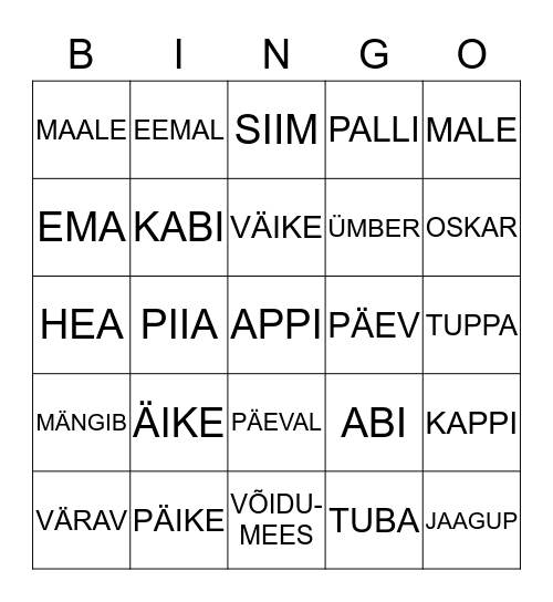 LUGEMISBINGO   Bingo Card