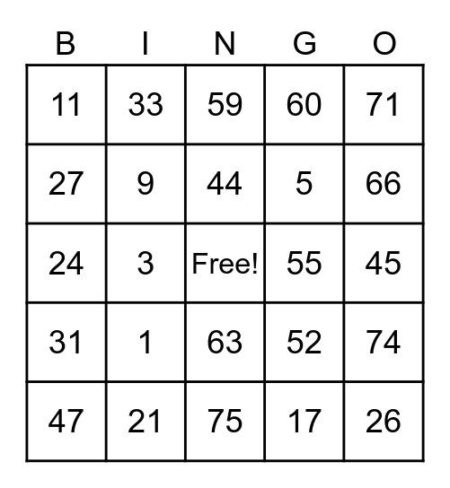 BINGOCIZE Bingo Card