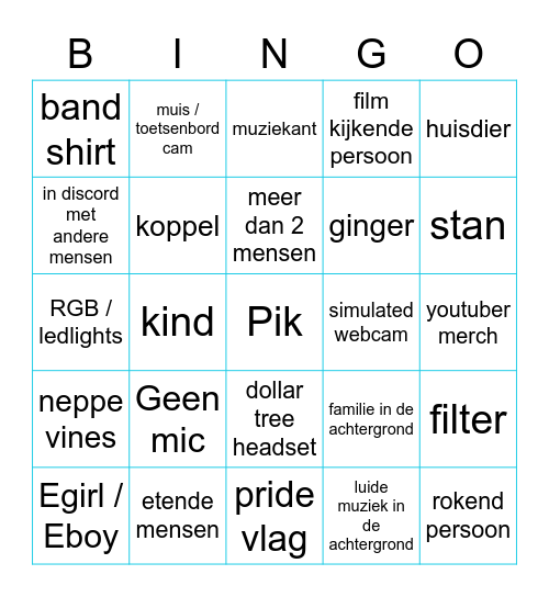 NL omegle kaart Bingo Card