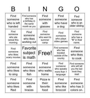 Find a Friend BINGO Card