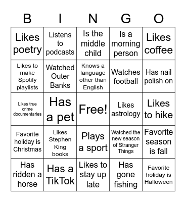 Find a Classmate or Teacher who... Bingo Card