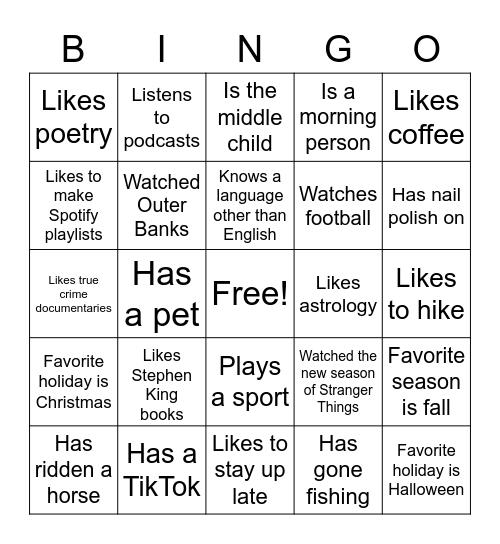 Find a Classmate or Teacher who... Bingo Card