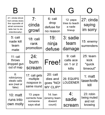 Cali 1K Bingo Card