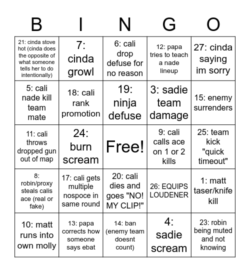 Cali 1K Bingo Card