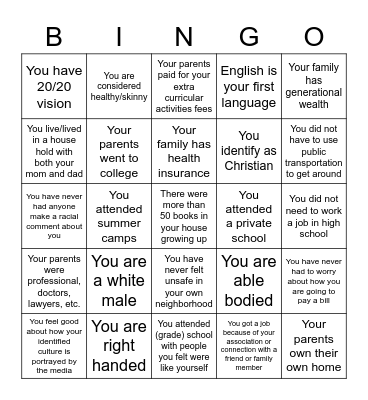 Privilege Bingo Card