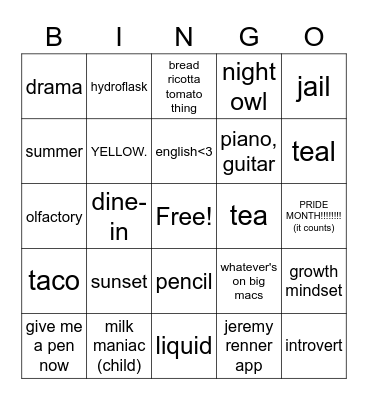 Untitled Bingo Card