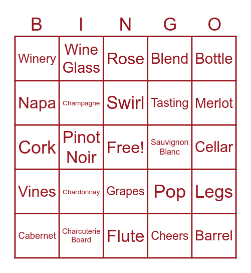 Wine Bingo Card