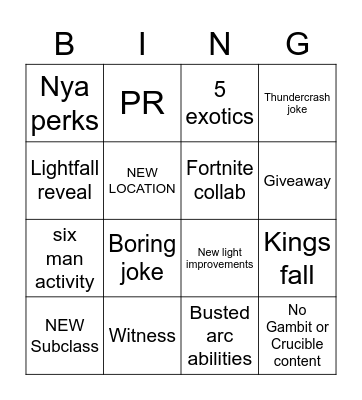 Untitled Bingo Card