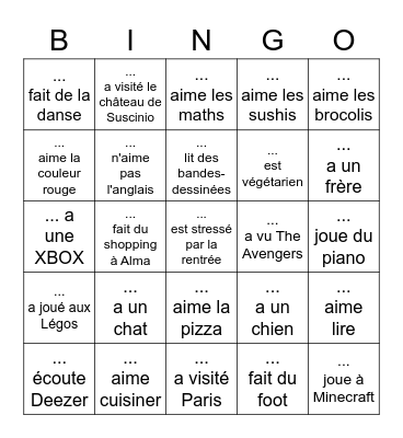 Trouve quelqu'un qui... Bingo Card
