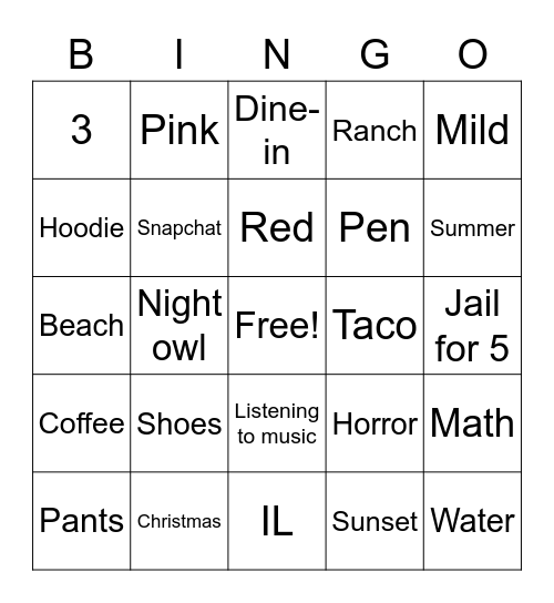 Untitled Bingo Card