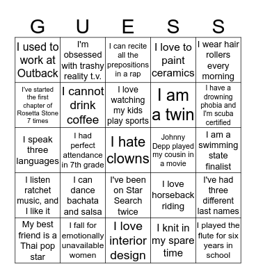 Getting to know YOU!! Bingo Card