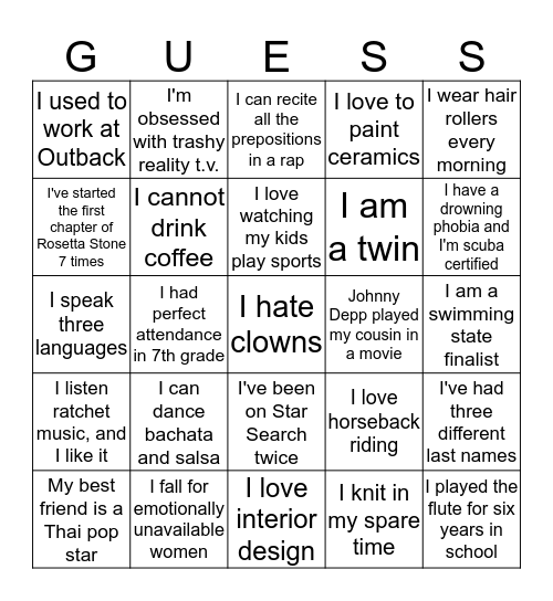 Getting to know YOU!! Bingo Card