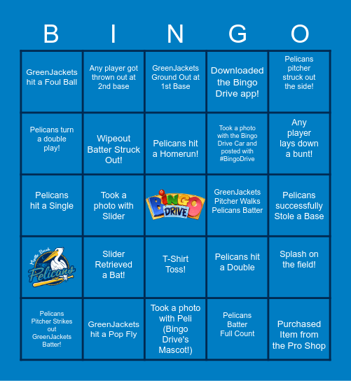 Pelicans Bingo Presented by Bingo Drive! Bingo Card