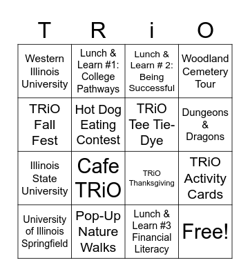 Fall 2022 Activities!!! Bingo Card