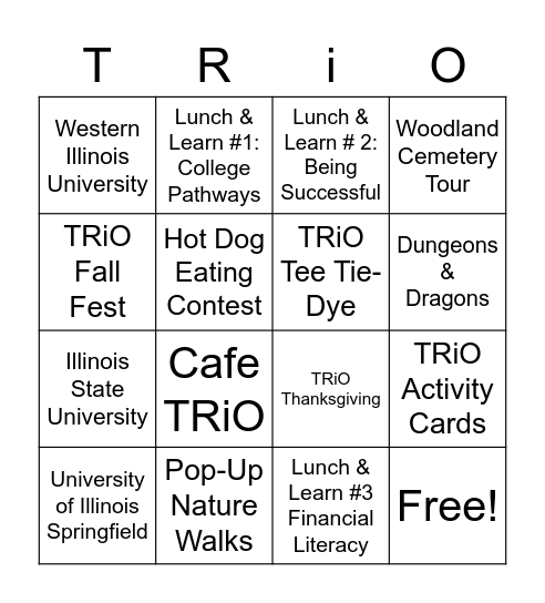 Fall 2022 Activities!!! Bingo Card