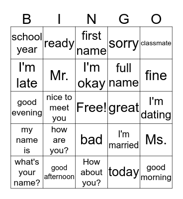 Hi and Hello Bingo Card