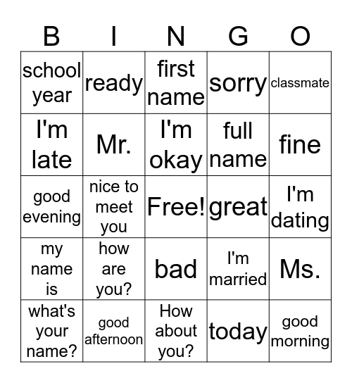 Hi and Hello Bingo Card