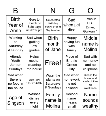 Untitled Bingo Card