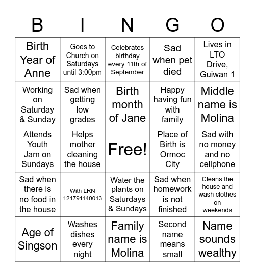 Untitled Bingo Card