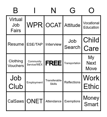 OUR JOBS Bingo Card