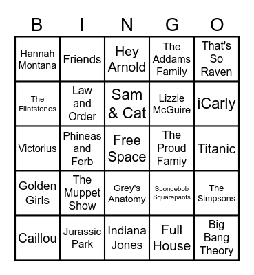 Theme Songs Bingo Card