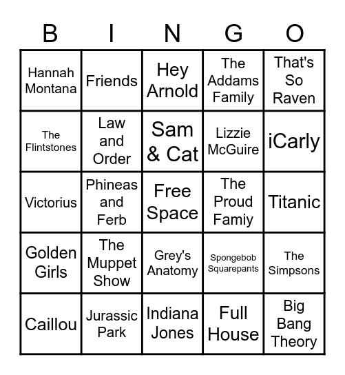 Theme Songs Bingo Card