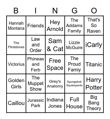 Theme Songs Bingo Card