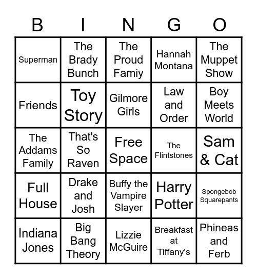 Theme Songs Bingo Card