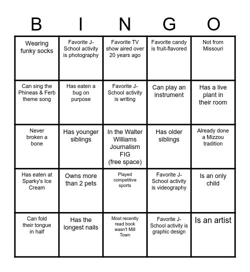 People Bingo! Bingo Card